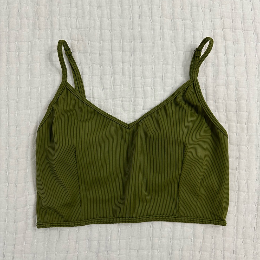 Kortni Jeane Ribbed Olive VD Crop Top - Medium